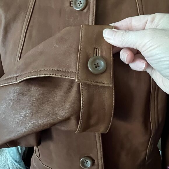 A.N.A. Jr XL Soft Genuine Leather Jacket Brown Blazer Business Casual Peplum Hem - Picture 5 of 12